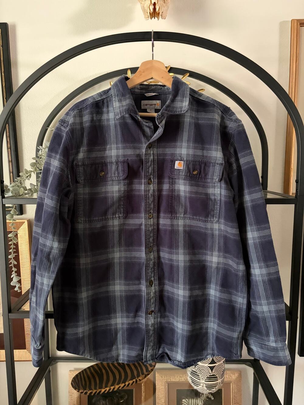 Carhartt Original Fit Heavyweight Flannel Shirt Plaid Blue Mens Medium